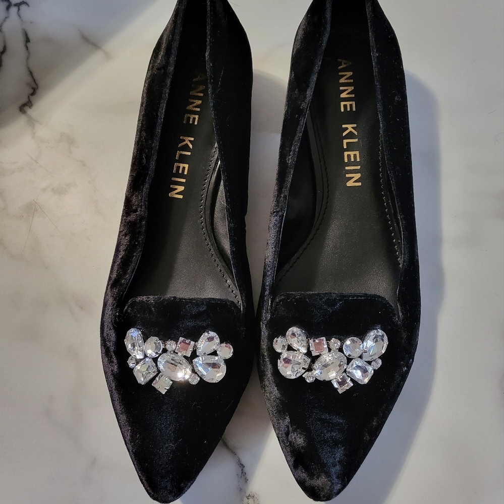 Anne Klein Black Velvet Gem Flats